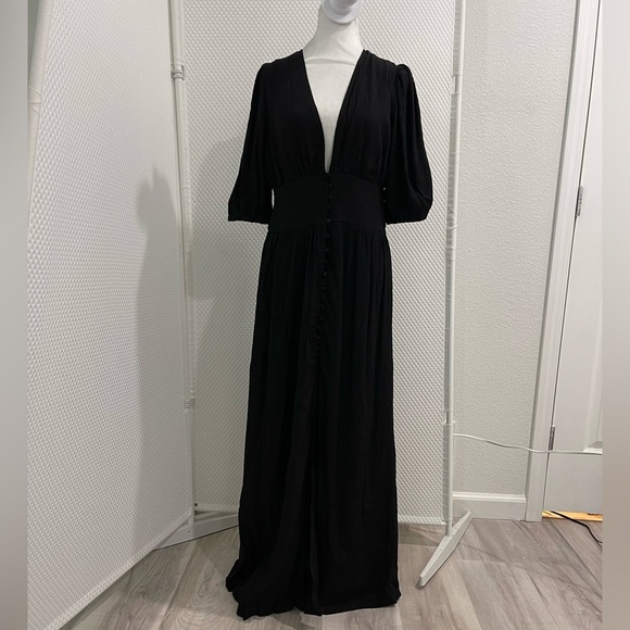 NWT Commense Frenchy Button Split Long Dress Black Medium - Picture 2 of 10